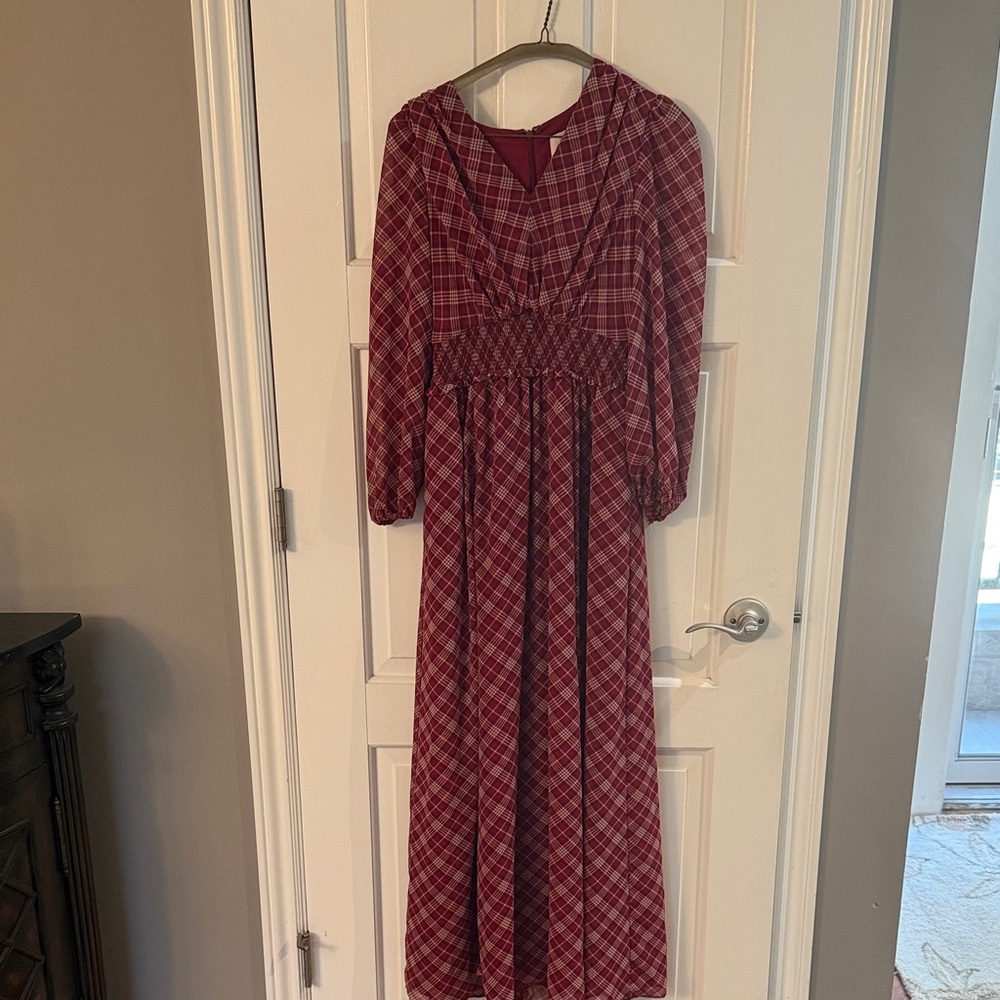 Gal Meets Glam Red Plaid Long Sleeve Dress